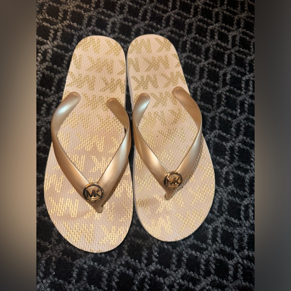 Michael Kors Gold Sandals with Monogram Design